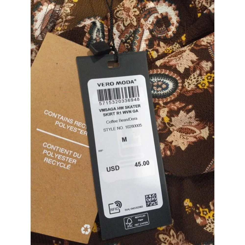 NWT Stitch Fix Vero Moda Brown Paisley Print High Waist Skater Skirt Sz Medium